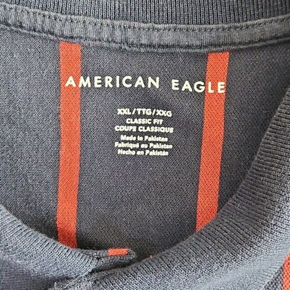 American Eagle Polo Shirt Men's XXL Classic Fit Blue & Red Striped Short Sleeve - Picture 4 of 16